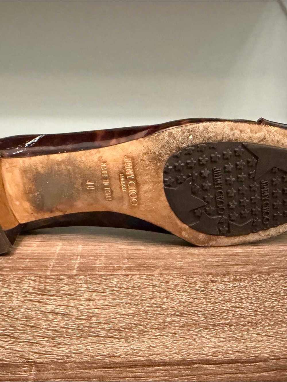 Vintage Jimmy Choo Tortoiseshell Brown Pumps Gold Block Heel & Hardware -Size 40 - Picture 8 of 10